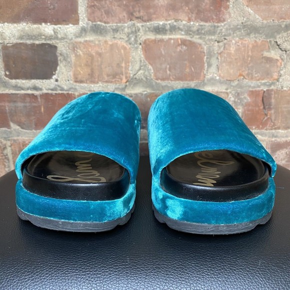 Sam Edelman Shaye Platform Slides Velvet Teal Black Women's Size 7 Shoes Sandals - Picture 6 of 11